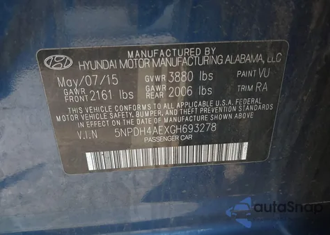2016 Hyundai Elantra Se from USA, damaged, VIN 5NPDH4AEXGH693278
